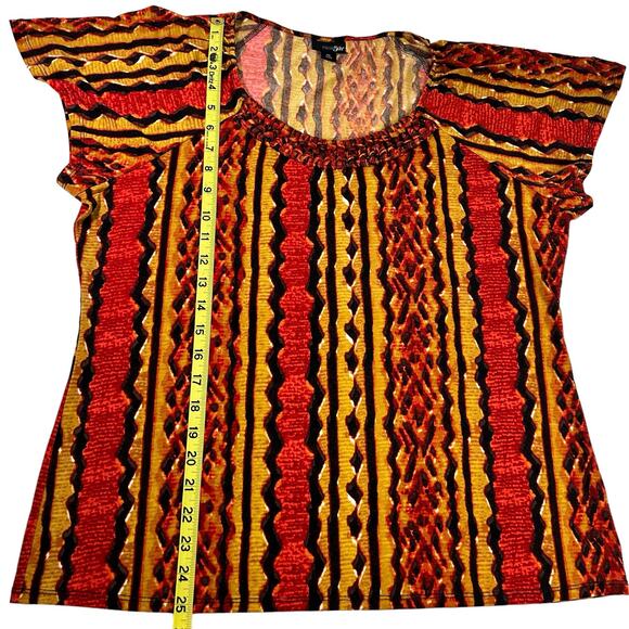 East 5th Blouse Women XL Red Yellow Geometric Print Short Sleeve Stretch Top - Picture 9 of 9